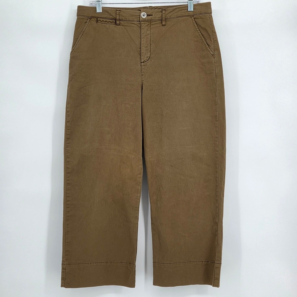 Garnet‎ Hill Women's 10 Crop Wide Leg Pants Brown Organic Cotton Stretch